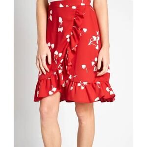 ModCloth Red White Cherry Ruffled Wrap Skirt Size 2 NWT